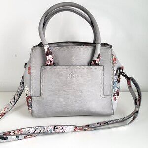 Céline Dion Floral Satchel Bag • Grey Leather • Crossbody/Top Handle